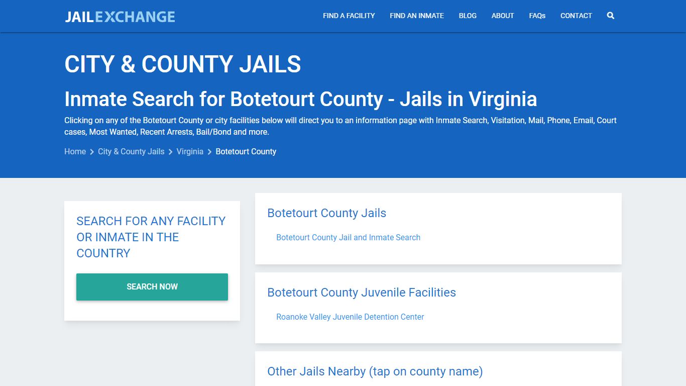 Inmate Search for Botetourt County | Jails in Virginia - Jail Exchange