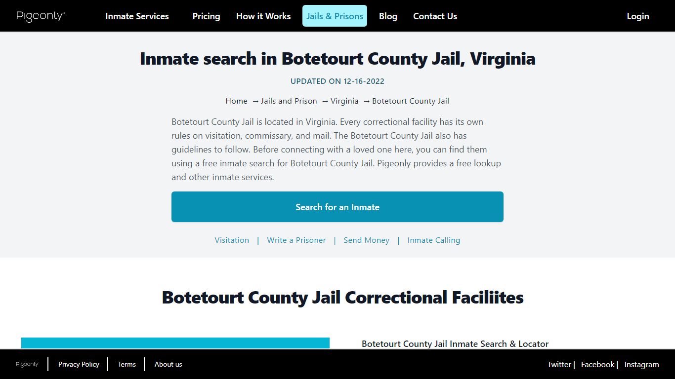 Inmate Search Botetourt County Jail, Virginia | Pigeonly